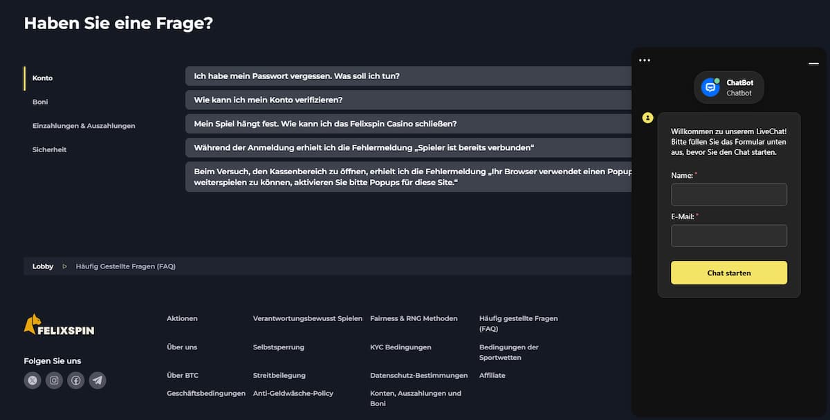 Kundensupport bei Felixspin